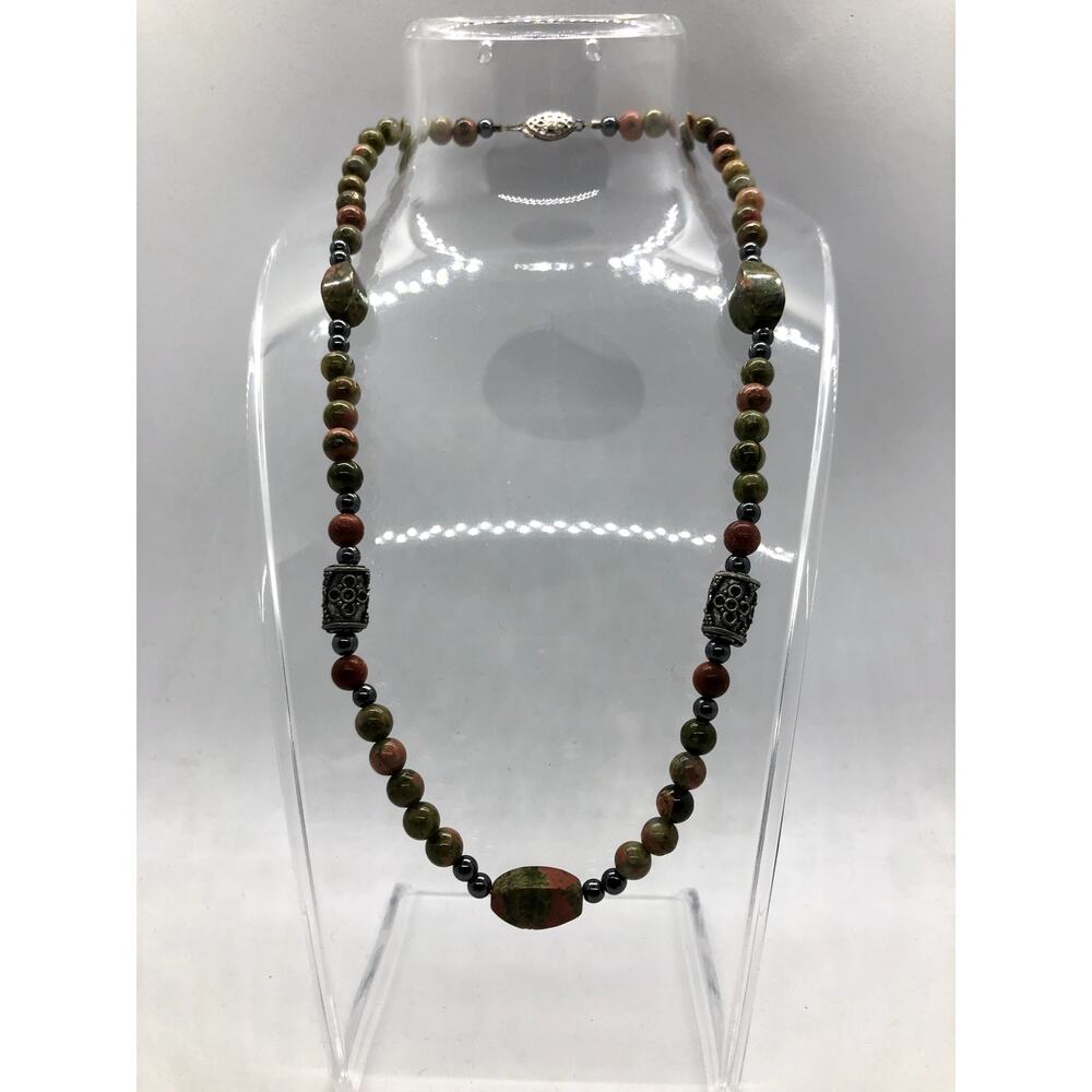 Unakite artisan made with sterling closure- small necklace